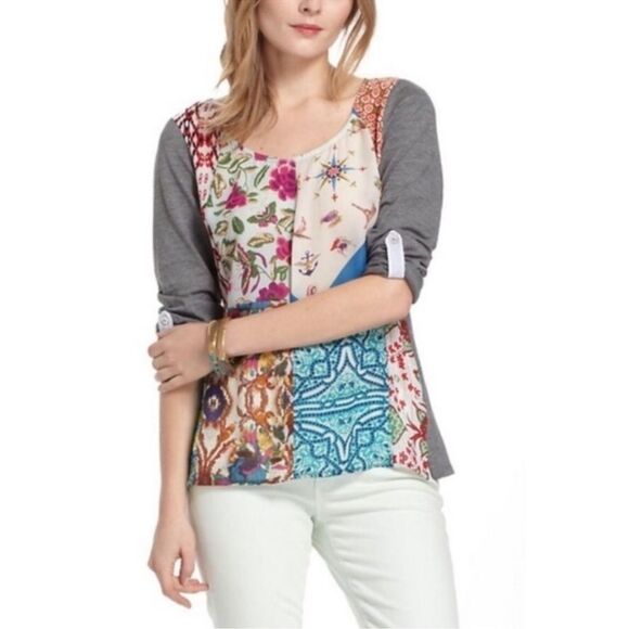 Anthropology One September Milieu Mixed Media Floral Knit  Women's Top. Size M. - Picture 1 of 11